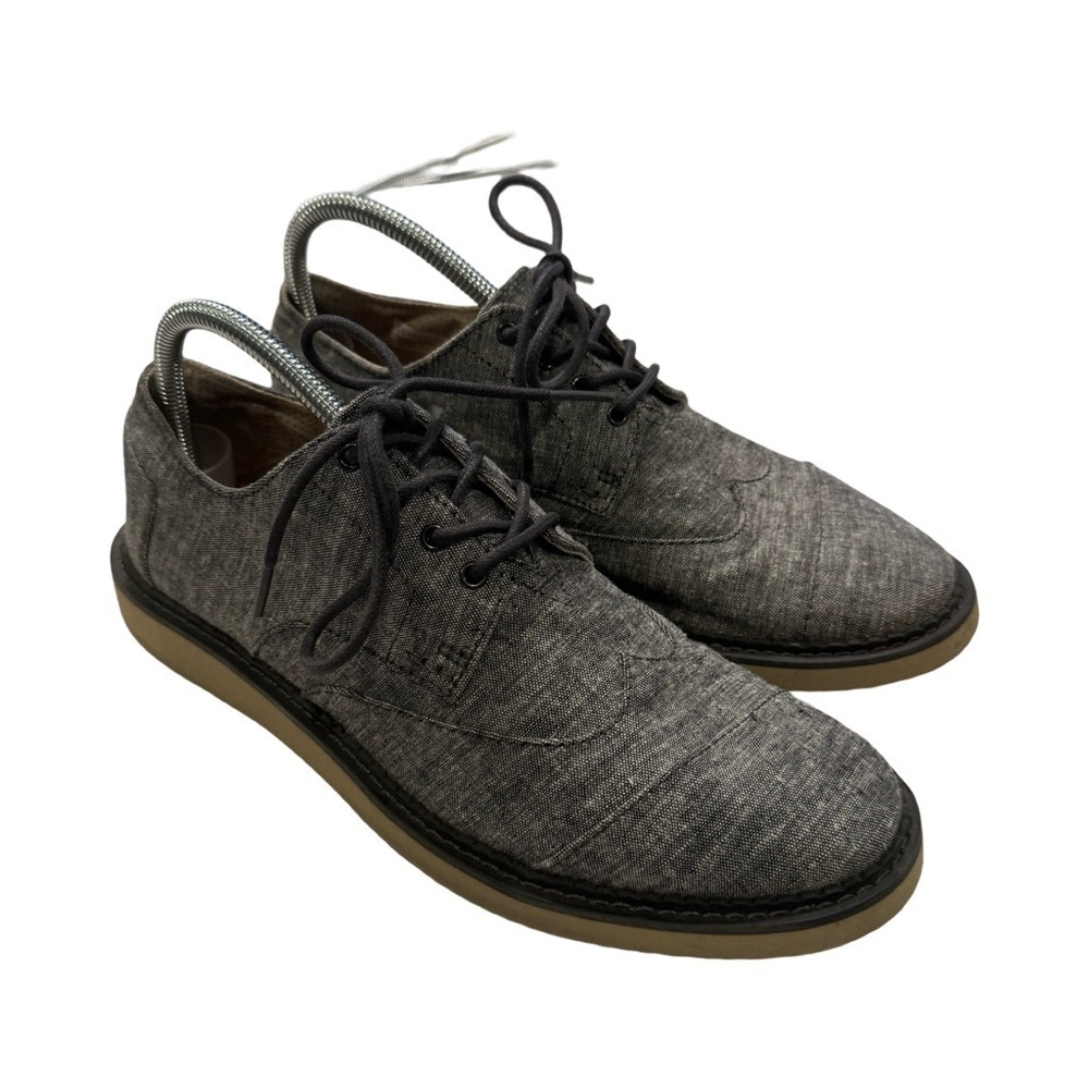 TOMS Men's Size 9 Navy Slub Chambray Lace Up Casual Oxford Shoes EUC - Picture 1 of 9